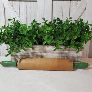 Munising Wood Rolling Pin Vintage Green Handles Kitchen Collectible Farmhouse